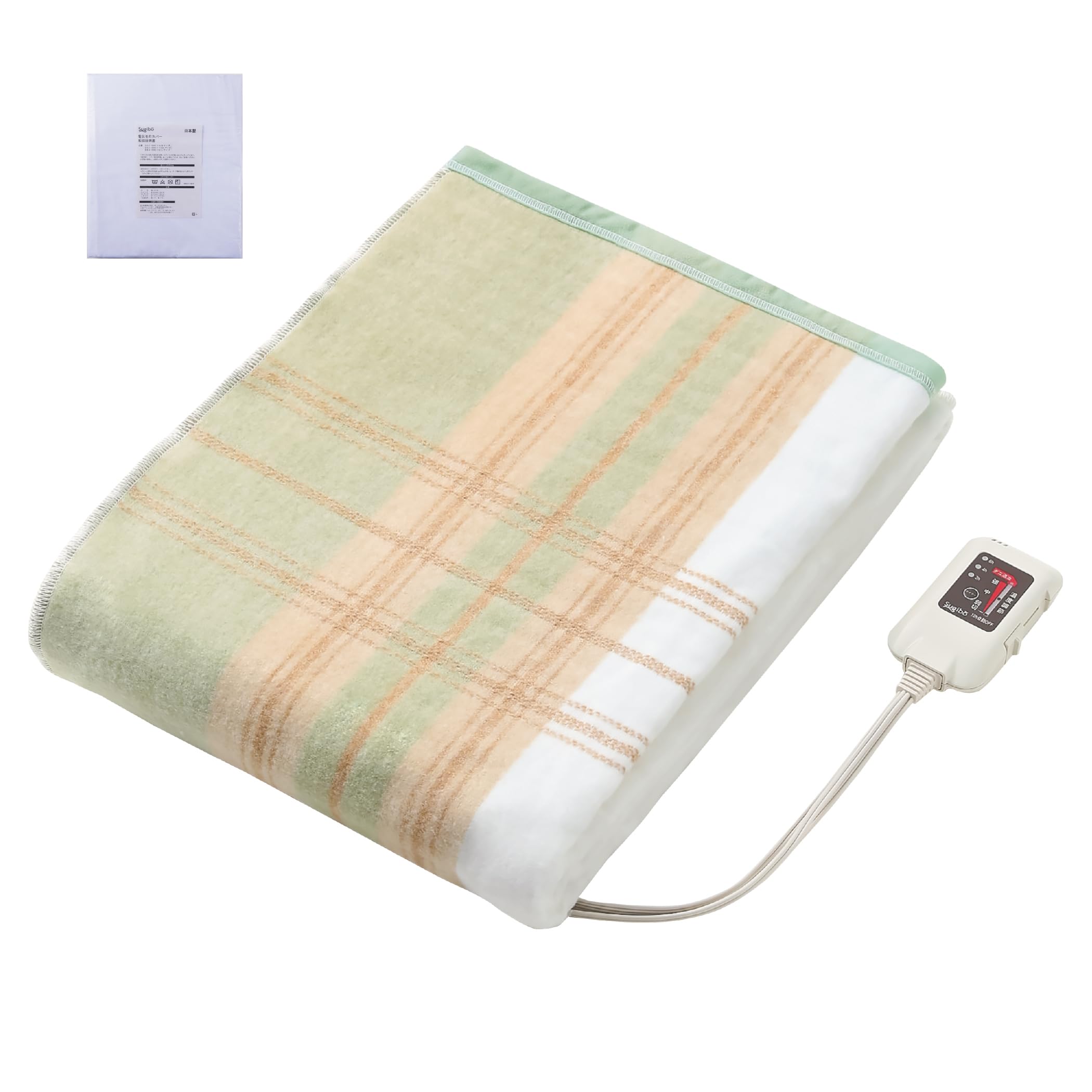 

Sugibo Washable Electric Blanket Includes Blanket Wide Type for Comforter or Bed 190 x 140 with Timer to Prevent Forgetting to Turn It Made in Green зелёный