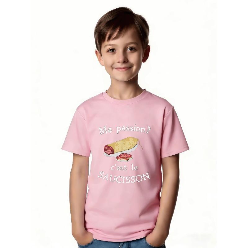 European Size Childrens Round-neck Short-sleeved T-shirt with Cartoon-like Spiral Pattern Print