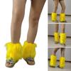Fuzzy Boot Cuffs Leg Warmer for Women Girl Aesthetic Vintage Solid Color Bright Yellow Plush Leg Cover Knee Length Socks