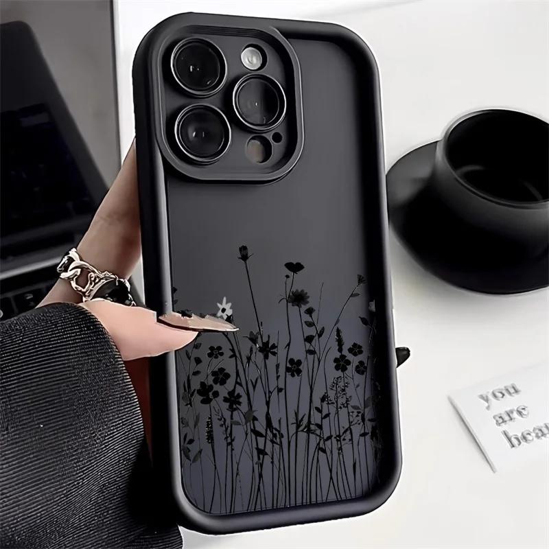 Aesthetic Line Flowers For iphone 17 16pro 15pro14 13 12 11 12pro 13pro max 14plus Silicone AntiFall Protective Cover Funda