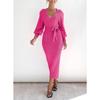 Autumn and Winter Women's Sweater Dresses Medium Long Sweater Dress Elegant Long Sleeve V-Neck Sexy Knit Tight Lace-up Dresses