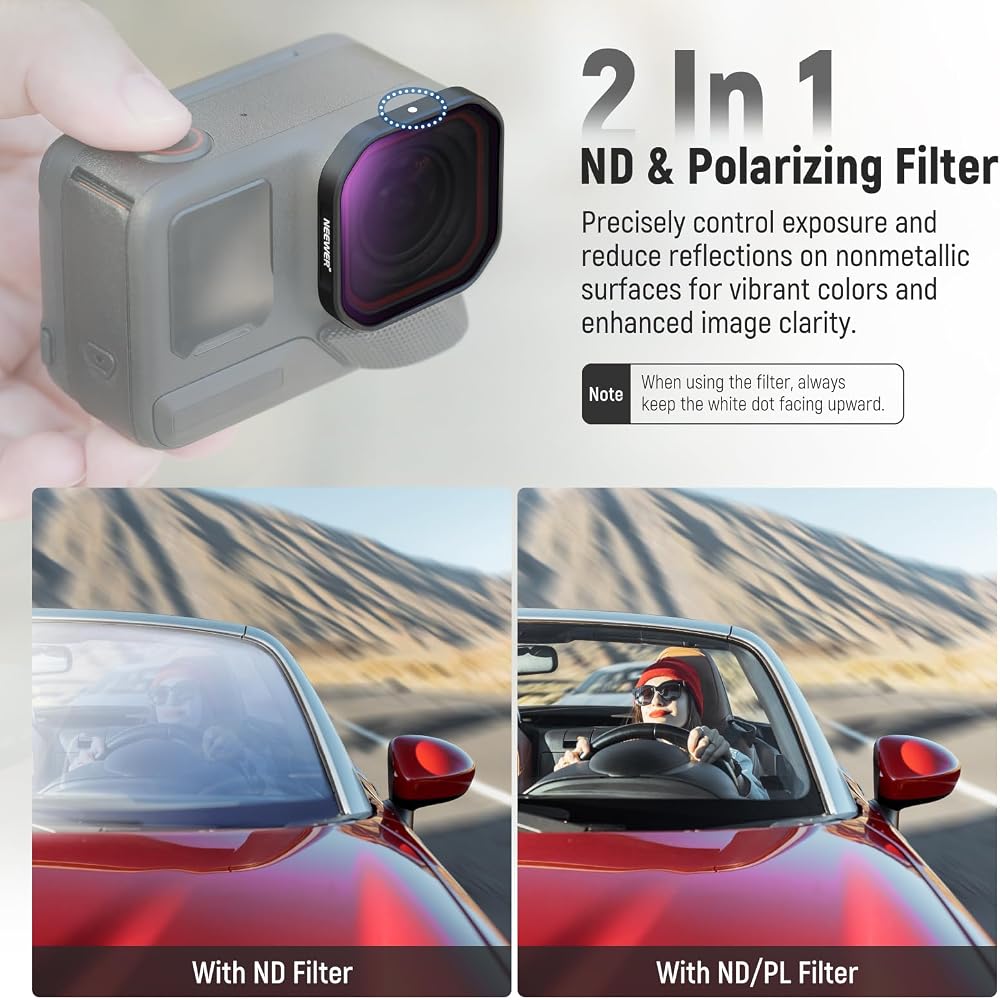 NEEWER ND/PL Filter Set Compatible with Insta360 Ace Pro 2 (4-pack) - Snap-on ND8 + ND16 + ND32 + ND64 2-in-1 Polarizing/Neutral Density Filters for A