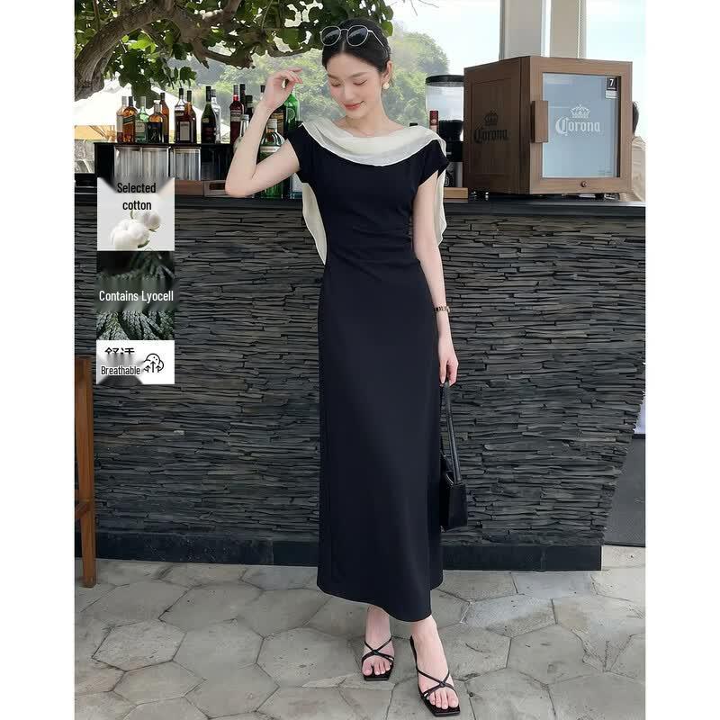 Demana Cloud Soft Cotton Ribbon Splicing Tea Dress S