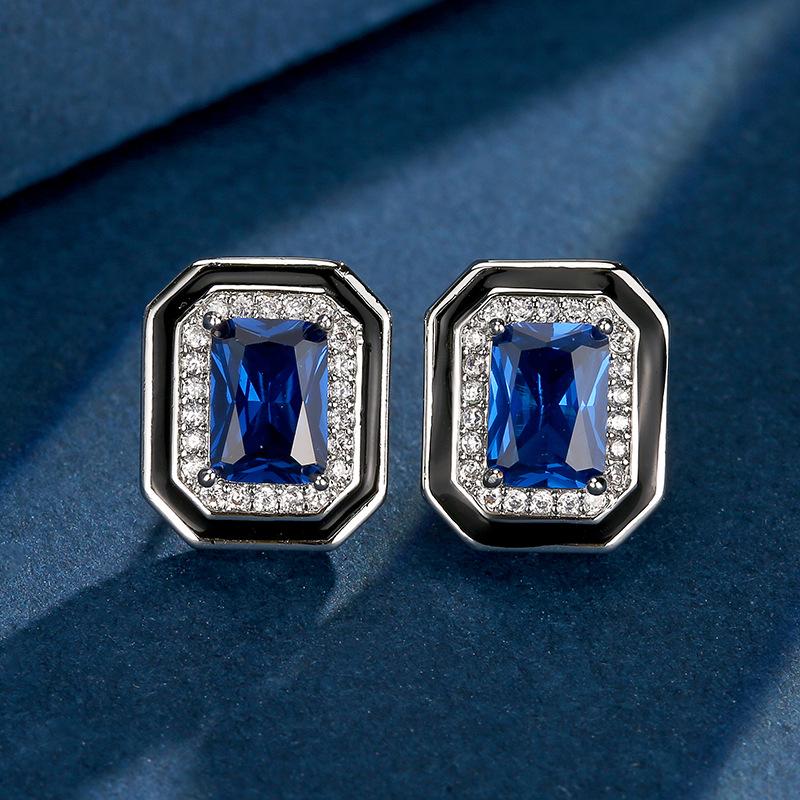 Jewelry Copper Bottom Gold-Plated Retro Simulation Blue Spinel Square Diamond Simple Wind Suit Female 6 * 8-5 * 7