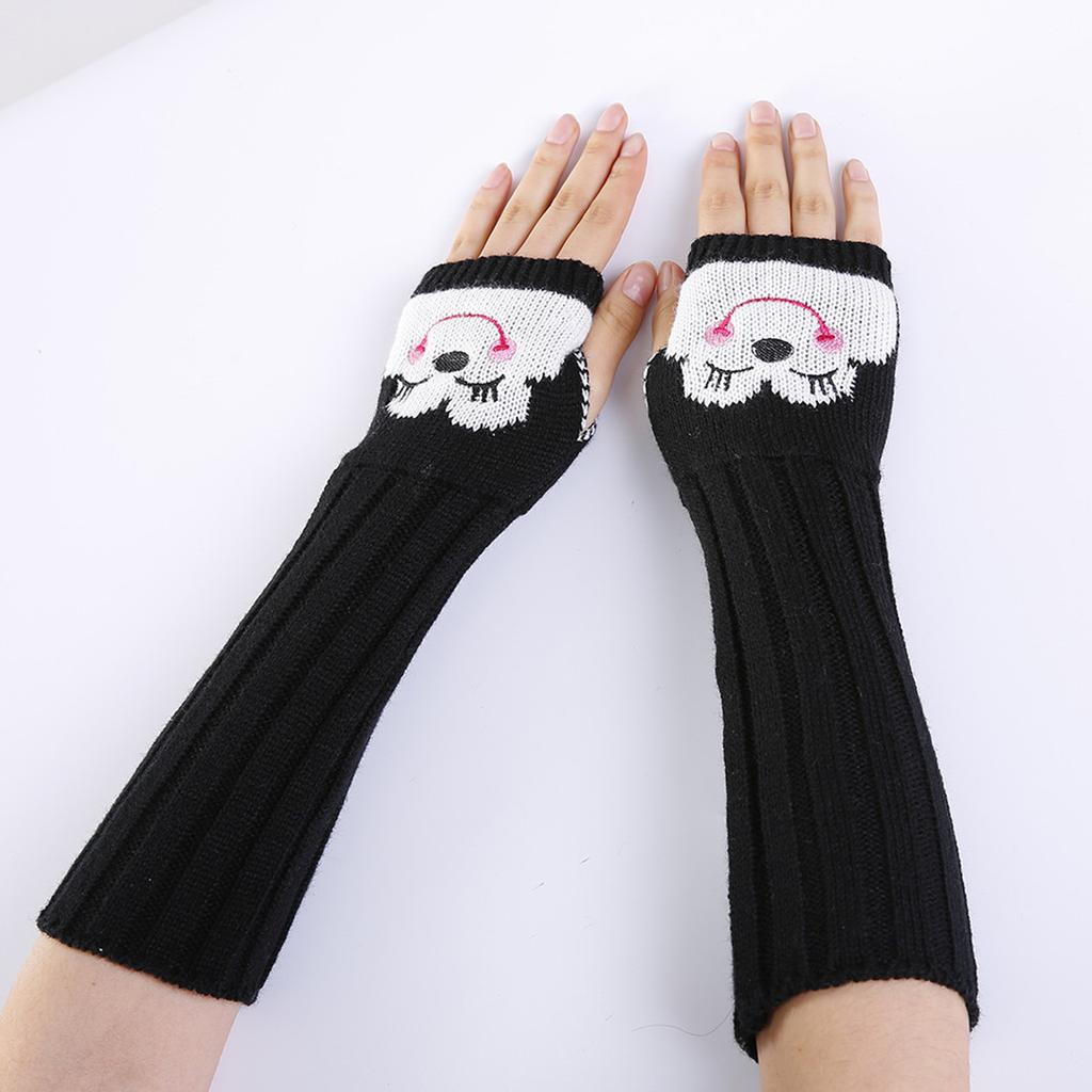 Bestickte Warme Handschuhe mit lächelndem Gesicht für Mädchen im Herbst und Winter Niedliche Gestrickte Halbfinger-Armstulpen Wollen Warme Ärmel mit freien Fingern