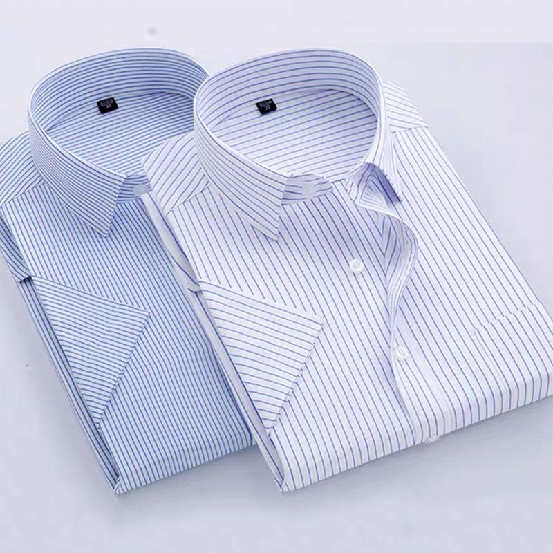 Summer Thin Men's Business Social Short-sleeved Shirt Professional Formal Striped Casual Non-ironing Breathable Shirt Slim Fit
