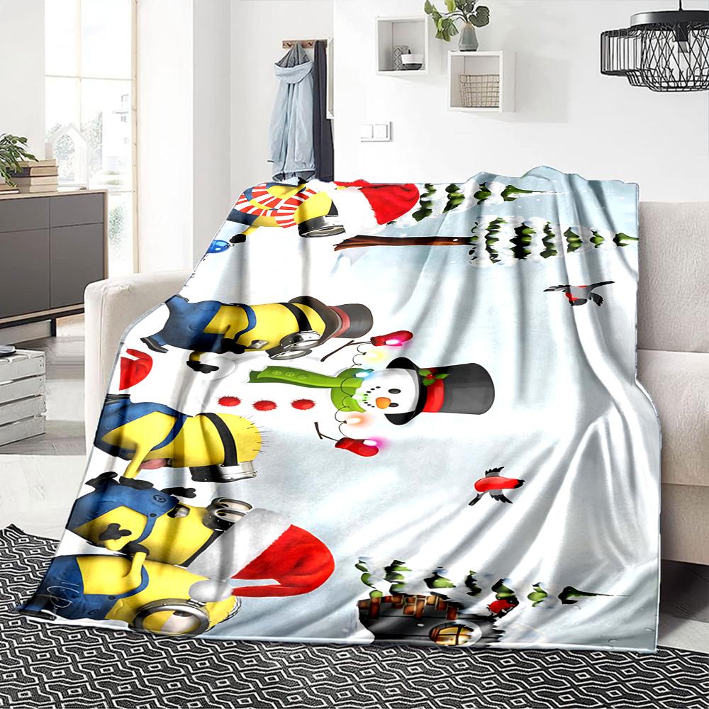 1Pc Christmas Minions Snowscape Blanket Soft Throw Blanket For Home Bedroom Bed Sofa Travel Office Solid Christmas Blanket