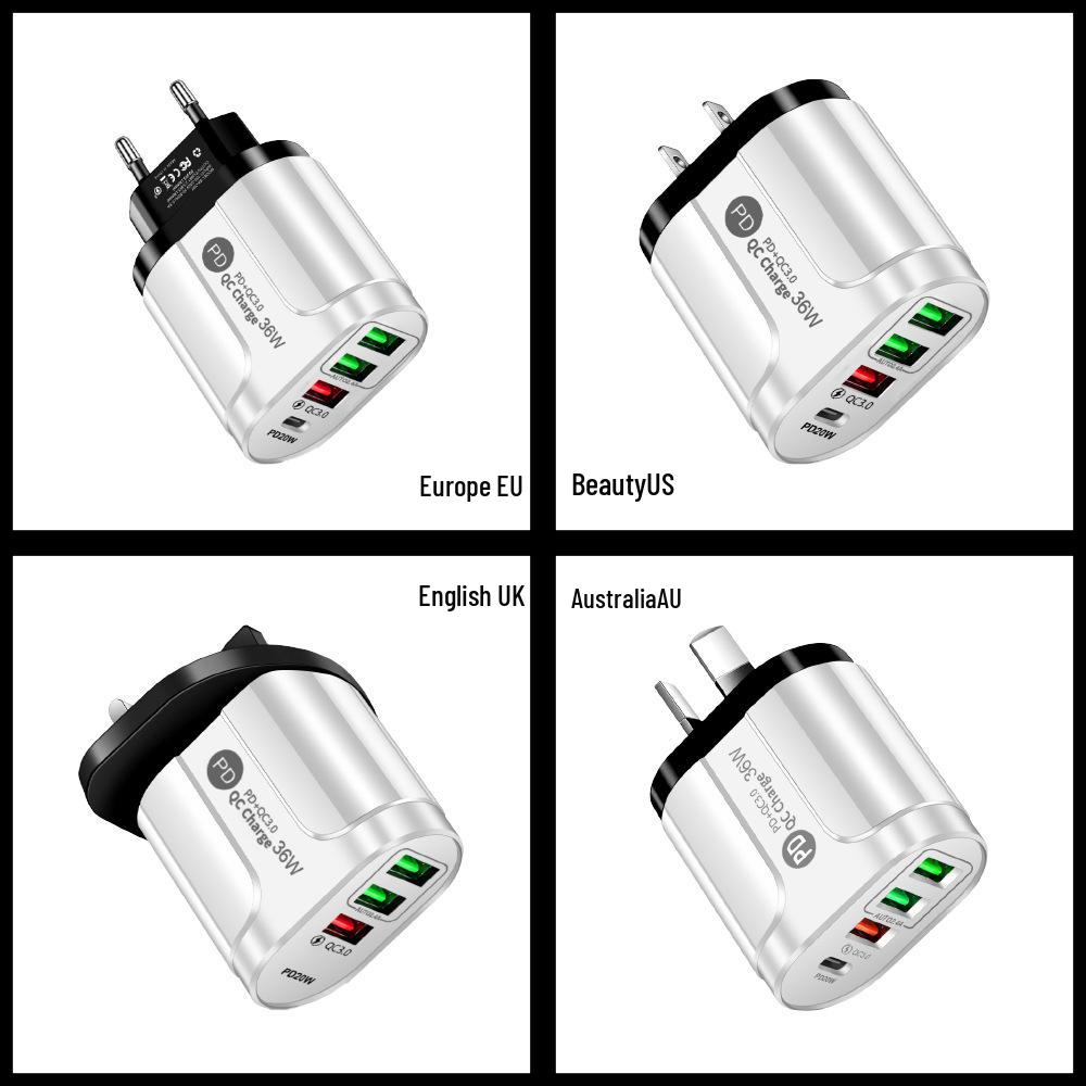 US/EU/UK 20W Fast Charging Phone Charger with USB & PD Ports