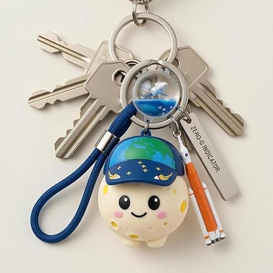 Yousheng Keychain Space Rocket Floating Artemis Pendant with 3D Moon Character Lightweight Keychain Backpack