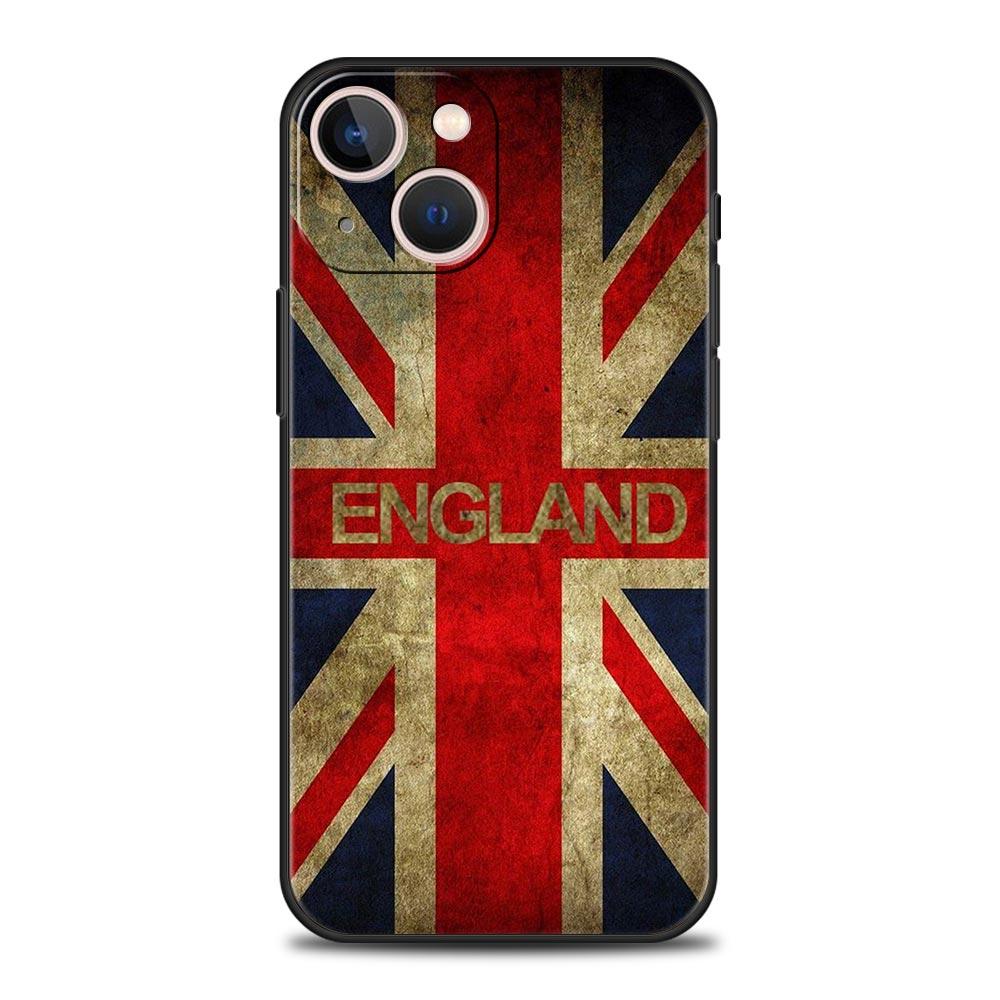 England UK Flags Phone Case For iPhone 17 16 15 Pro Max 11 12 13 14 7 8 Plus SE 2020 X XR XS Cover Soft Black