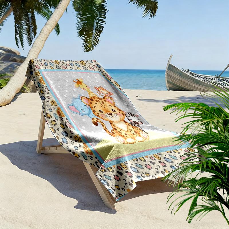 Süßes Tier-Puzzle-Print Strandtuch, Großes Weiches Schnelltrocknendes Handtuch für Strand Camping Schwimmen