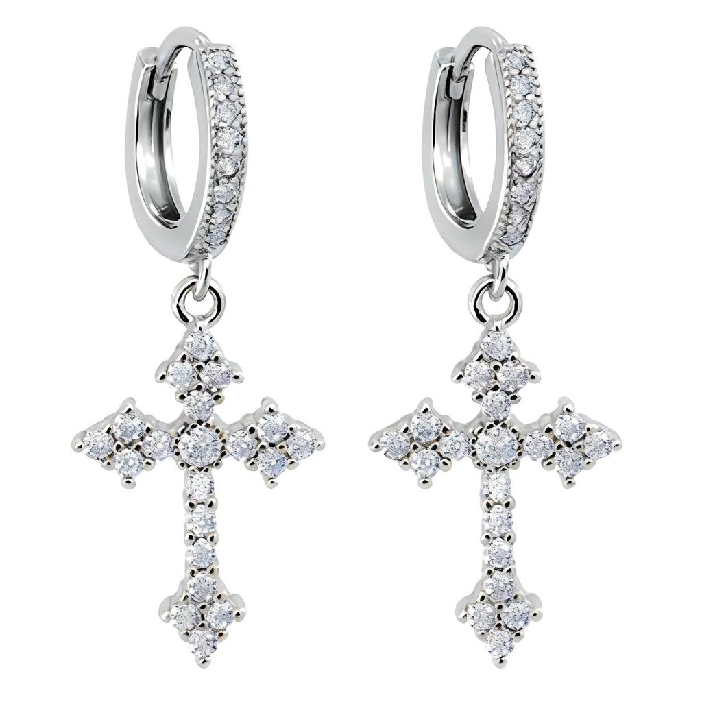 Cross Zircon Stud Earrings Hip Hop Fashion Men Ear Cuff Jewelry