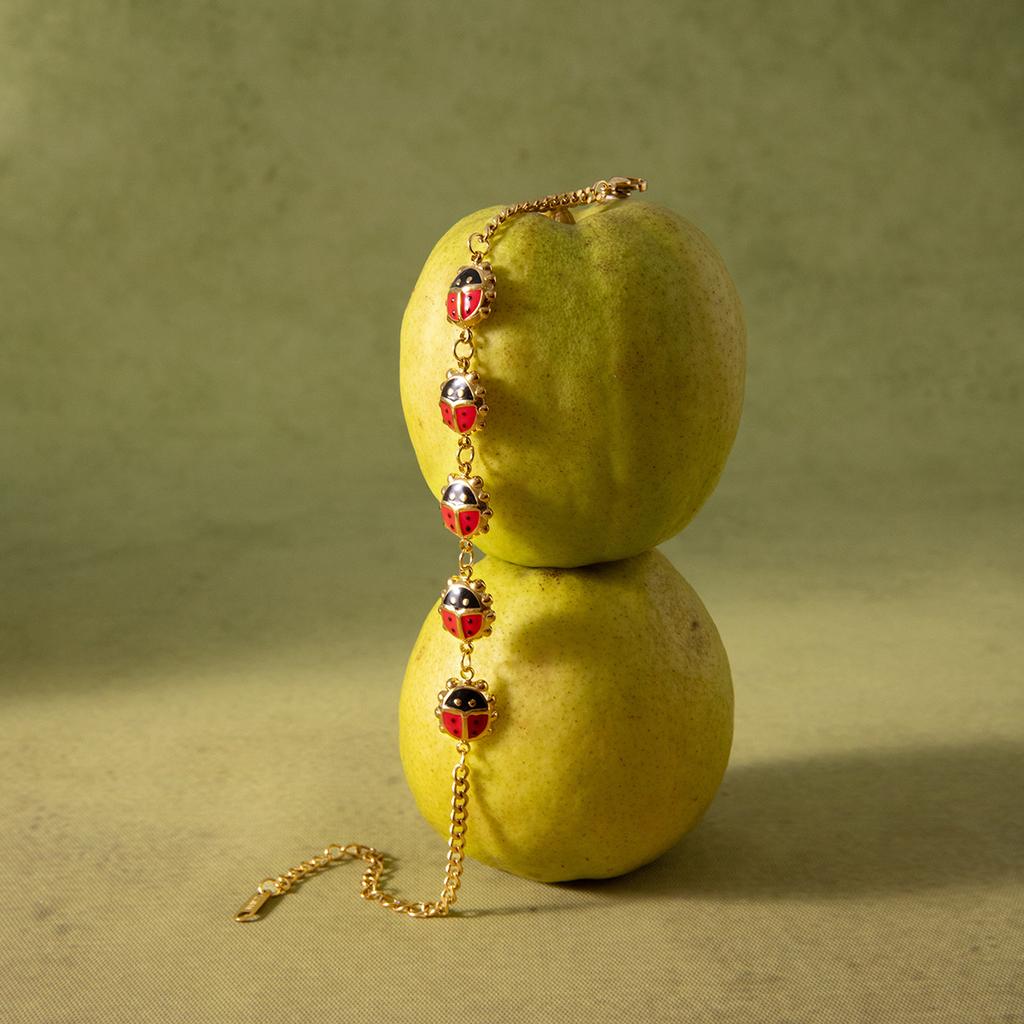 JYL TS Bracelet Necklace Ladybug Design Vintage Style Sweater Chain Invites Luck & Joy