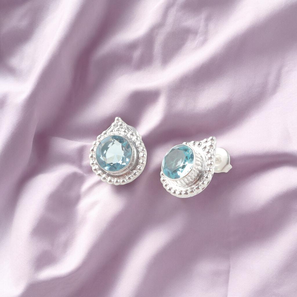 Sky Blue Topaz Gemstone 925 Sterling Silver Jewelry Handmade Stud Earrings 0.62" EE-125-2