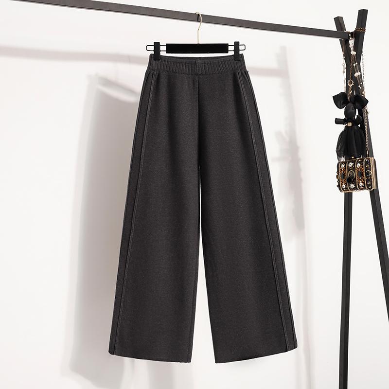 

DIMANAF 2025 Осень Зима Женские Вязаные Брюки Большого Размера Новые Женские Длинные Брюки Оверсайз Свободные Штаны M серый