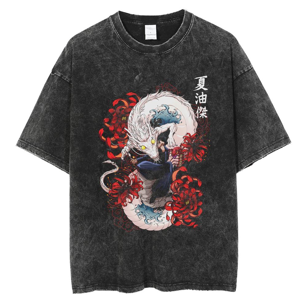 Gojo Satoru Harajuku Anime Jujutsu Kaisen Letní Pánské Tričko Perte Čistá Bavlna s Vodou Bavlna Fitness Vintage Street Krátký Rukáv