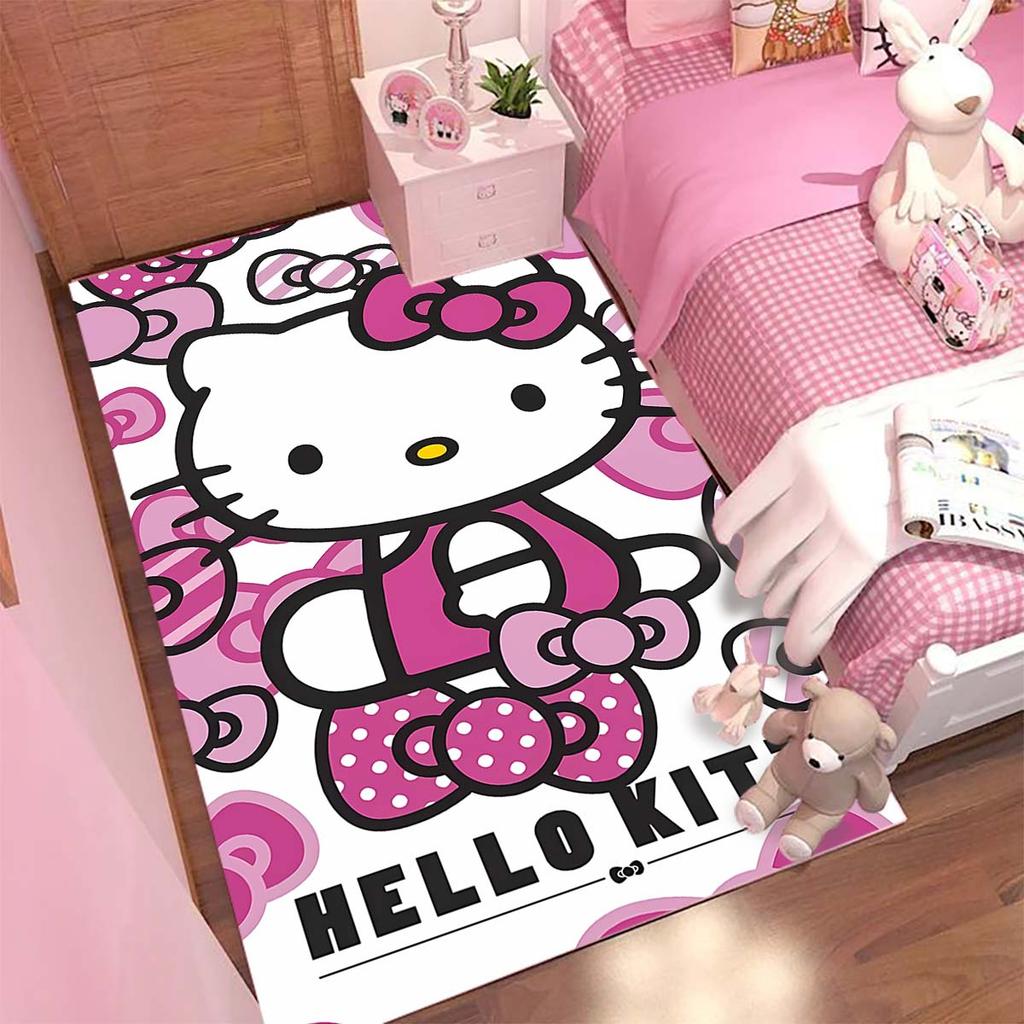 Cute Hello Kitty Cartoon Print Rug, Non-slip and Stain-resistant, Perfect for Bedroom and Living Room Home Decor.