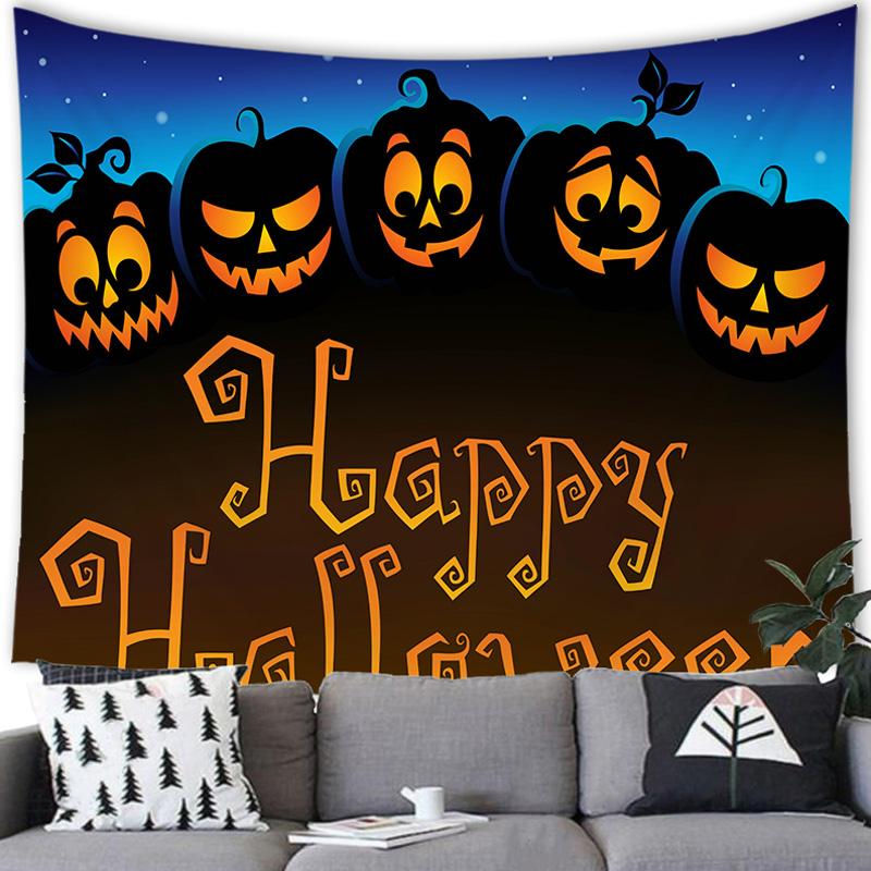Home Decor Halloween Tapestry Bat Pumpkin Happy   Wall Hanging Party  Backdrop Tapiz