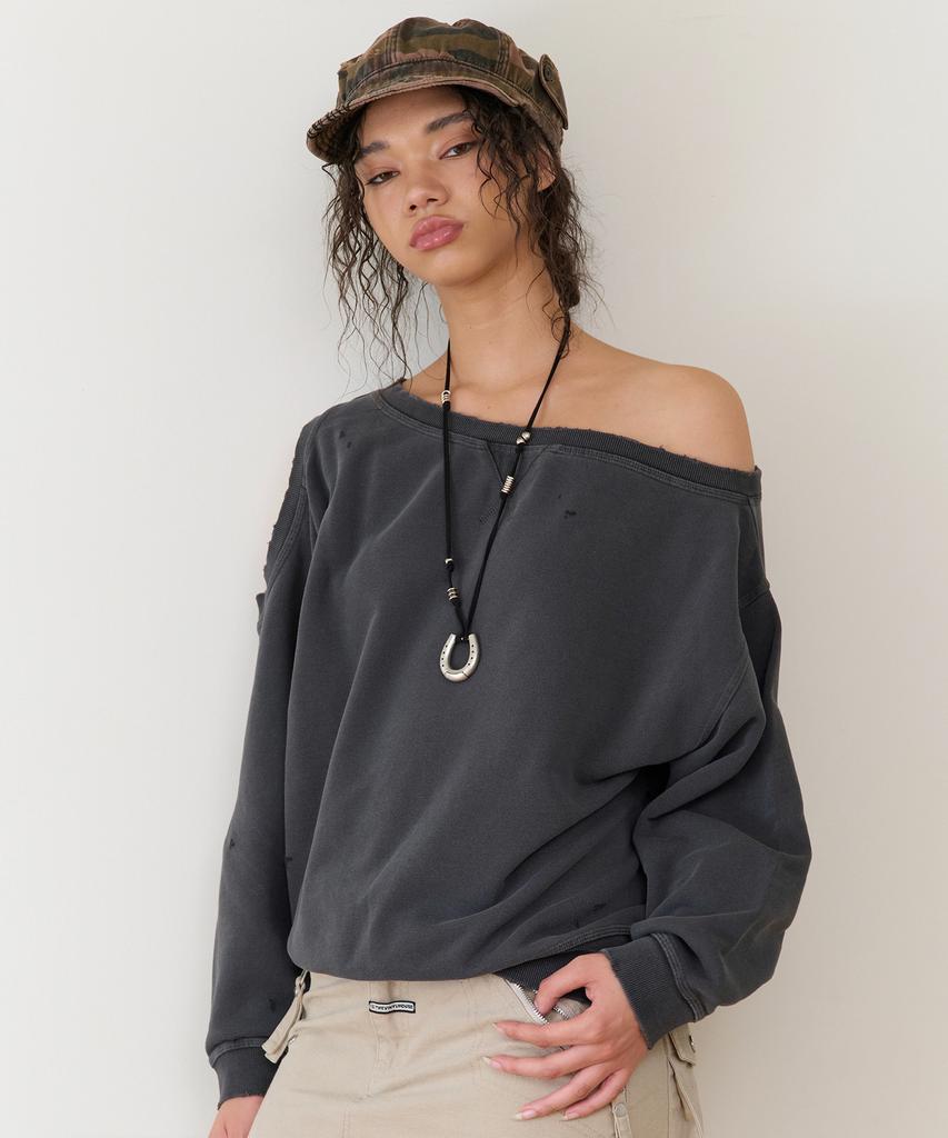 THEVINYLHOUSE Open Shoulder Sweatshirts(W) Charcoal