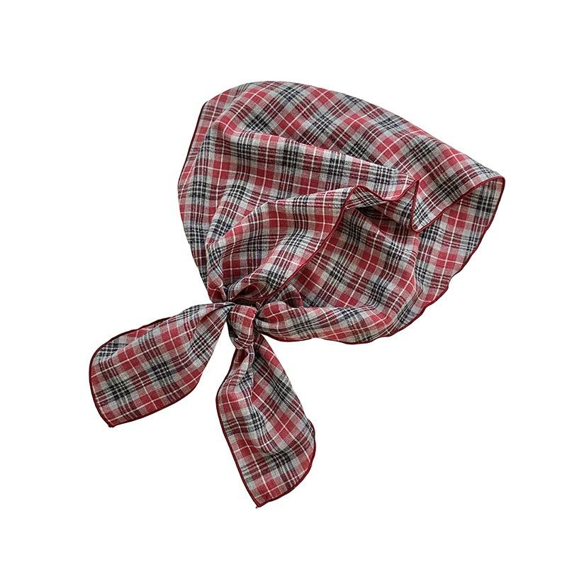 Headscarf, headband, colored plaid cotton and linen silk scarf, high-end decorative scarf, triangular scarf, waist fart curtain.