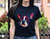 Watercolor Boston Terrier Dog Unisex Shirt S-2XL Black Navy Dark Heather