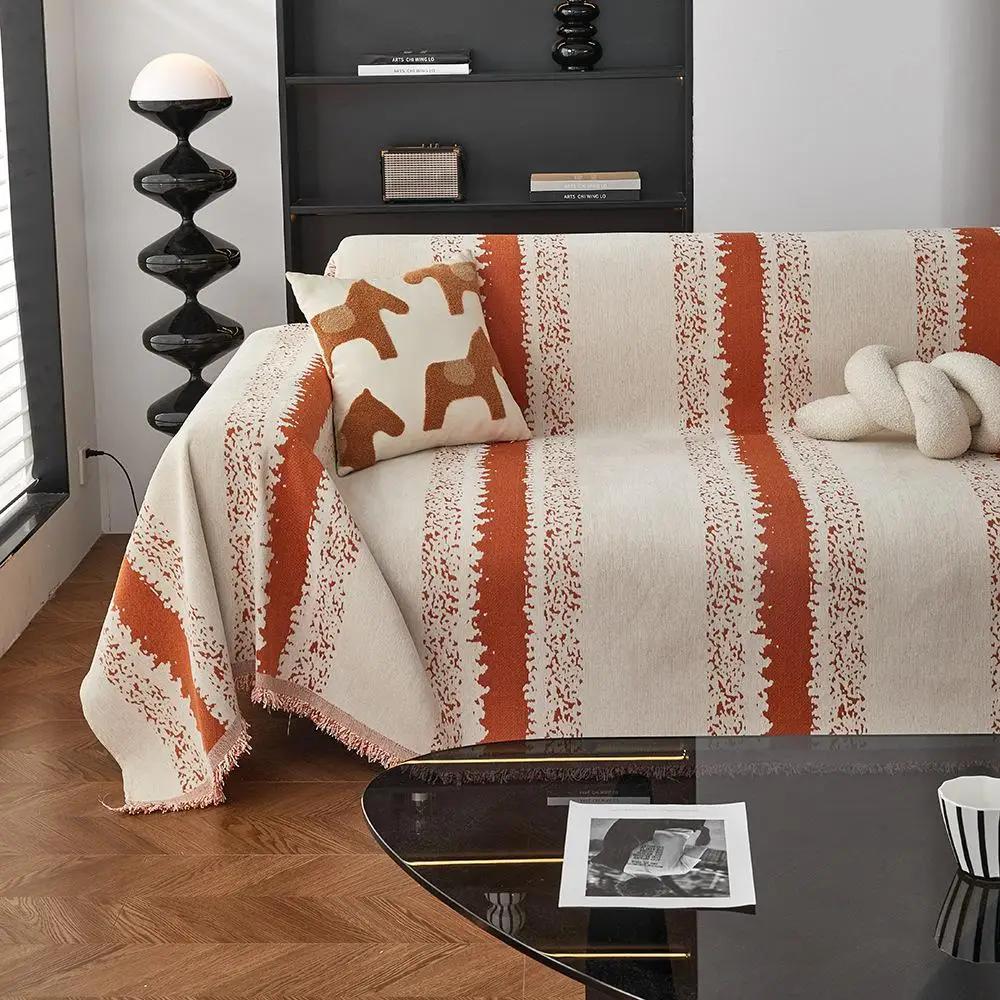 1pcs Striped Chenille Fabric Sofa Towel Four Season Universal Full Couch Covers  Anti Cat Scratch Double-sided Fabric Pad
