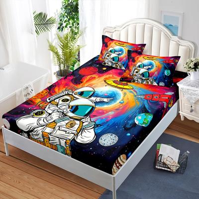 Space Astronaut Pattern Mattress Three-Piece Digital Printing Mattress Bedding Set Adult Children
