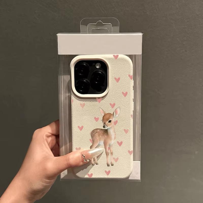 Cute Heart-Shaped Little Deer Phone Case For IPhone 17 17Air 16 15 14  Plus 13 12 11 Pro Max Shockproof Candy Bumpper Cover Case