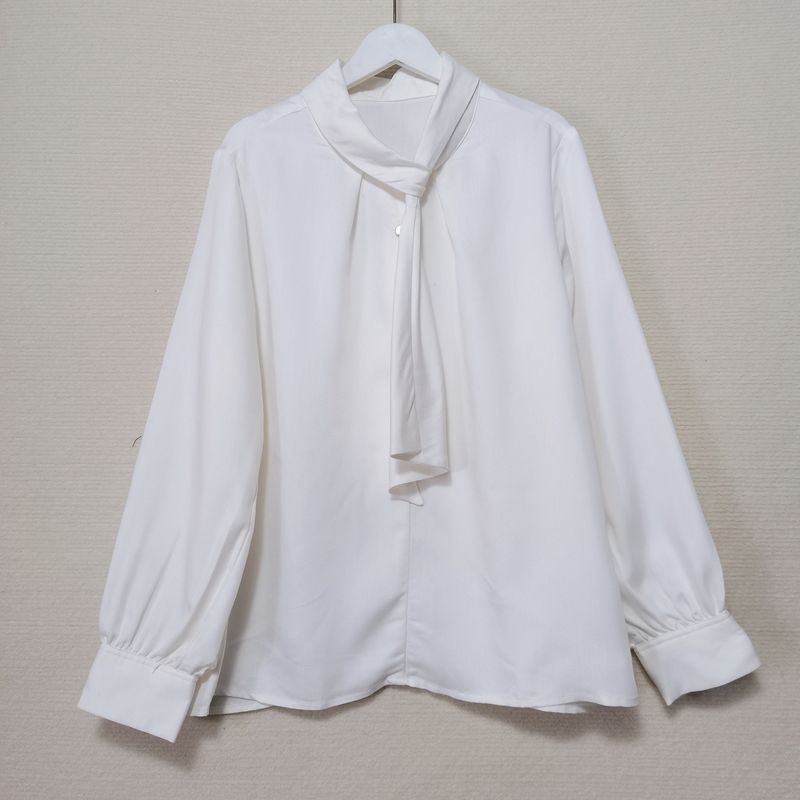 Foreign Trade Original Order Artsy Retro Plaid Shirt Women's Work Clothing Chic Ribbon Stand Collar Pullover Long Sleeves Tops Spring and Autumn