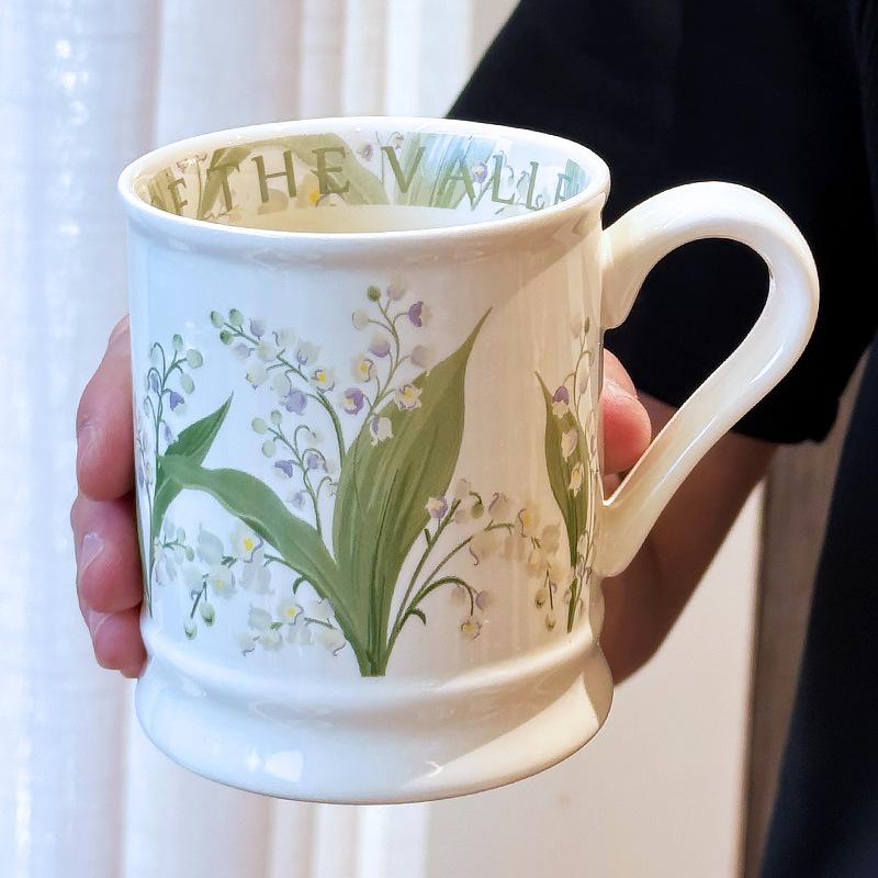 

Design Sense Cup High End Retro Oil Painting Style Chime Flower Mug Ceramic Water Cup Female Home Office Coffee Cup 380ML