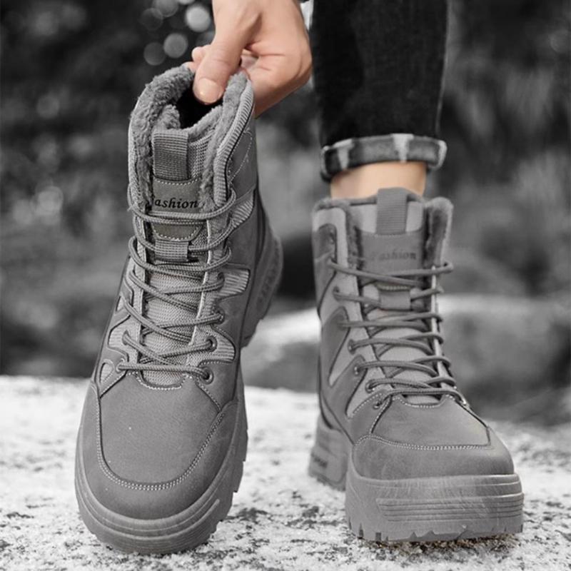 Outdoor Men's Lace Up Snow Boots Workwear Design Fleece Lined Thickened Cold Resistant 40℃ Below Shearling Lined Winter Footwear