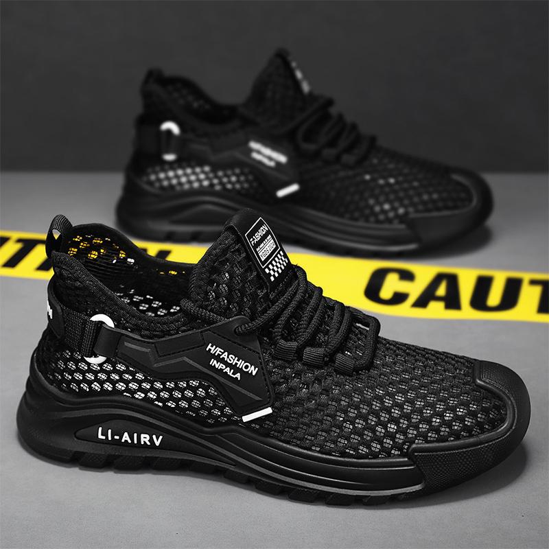 

Мужская обувь 2024 года. Новая летняя дышащая повседневная сетчатая обувь с тонкой поверхностью. Повседневные кроссовки. Мокасины с мягкой подошвой. Кроссовки мужские. 44 чёрный