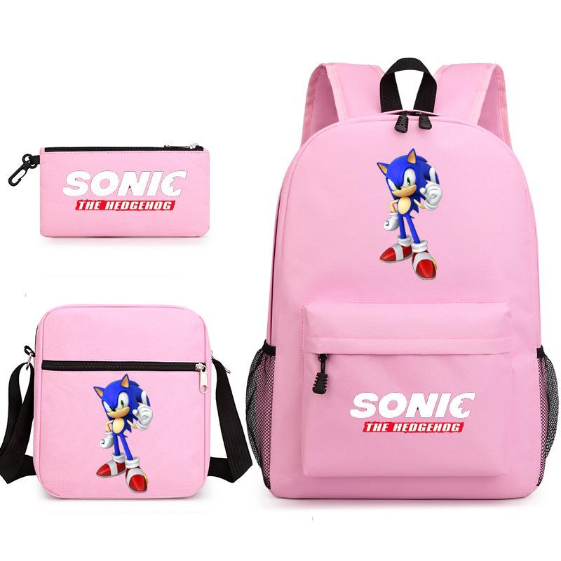Backpack Sonic Student School Bag Cartoon Backpack Shoulder Bag Pencil Case Three-Piece Set