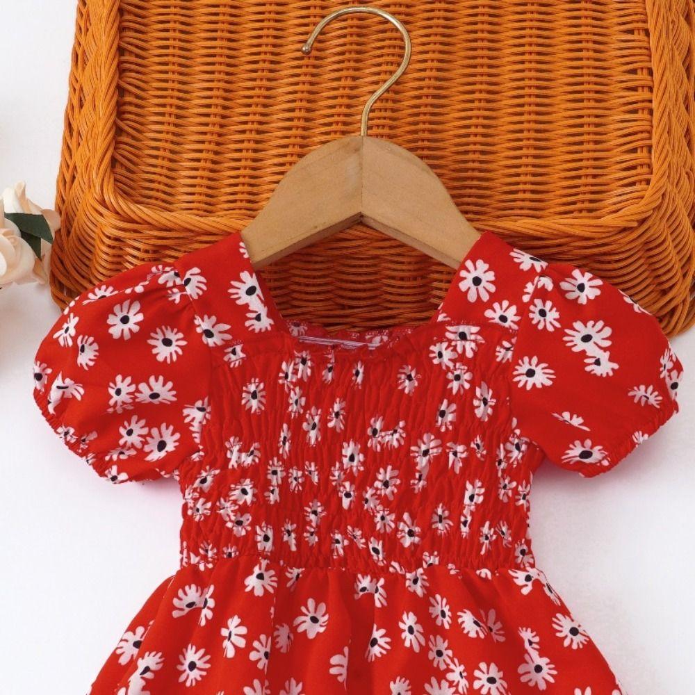 Puff Sleeve Summer Flower Dress Party Toddle Dress Kids Skirts Baby Girls Princess Dress  Holiday