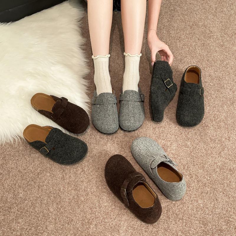 Ugly and cute retro woolen shoes increase in height, lazy bag head one-word buckle, women's casual thick bottom half drag