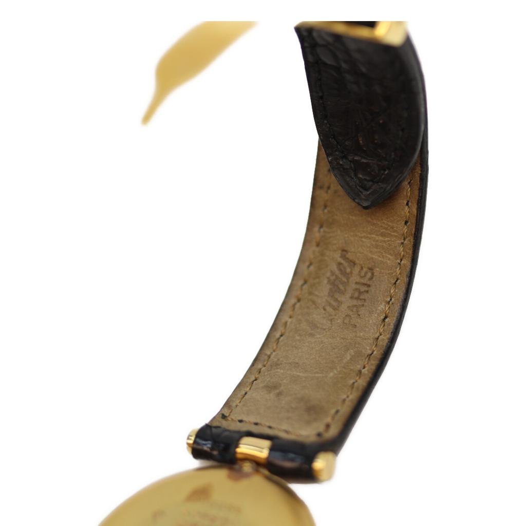 Cartier 925 Musi Vermeil LM Czarna Tarcza QZ Zegarki Skórzane Czarny / złotyUżywany