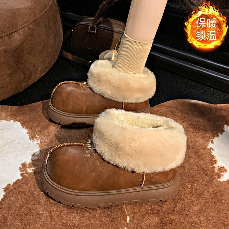 Thick-soled big-headed snow boots women's new winter outer wear piled thickened warm plush short boots Northeast cotton shoes