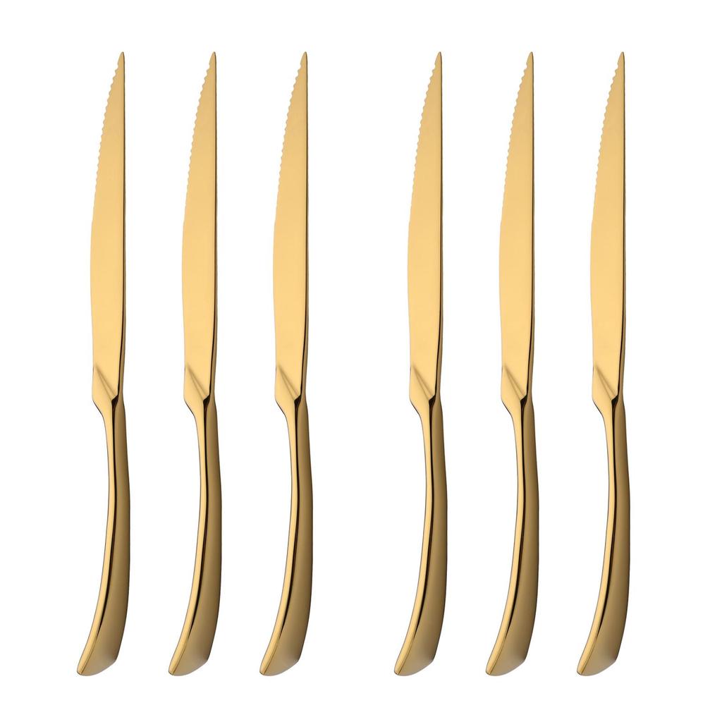 6 Pcs 304 Stainless Steel Gold Steak Knife Sharp Rainbow Knives Restaurant Black Steak Knives In Dinnerware Set
