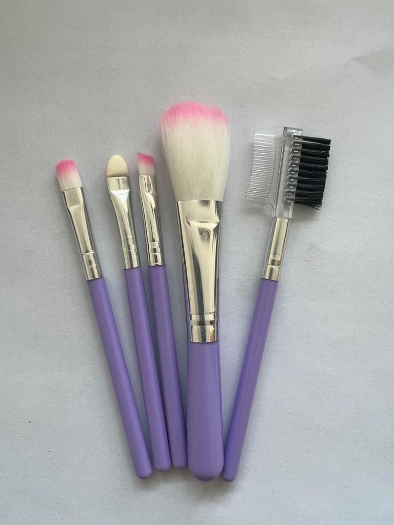 Pink 5-Piece Makeup Brush Set: Portable Brushes for Blush, Foundation, Eyeshadow, and Eyebrows