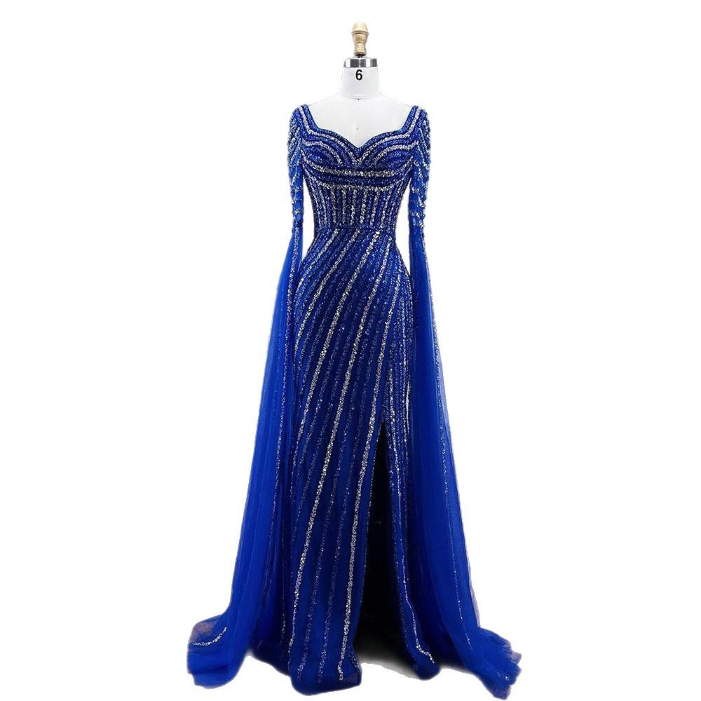 Caramel color flying sleeve evening dress, high-end bead fishtail art exam solo host long dress LA11911