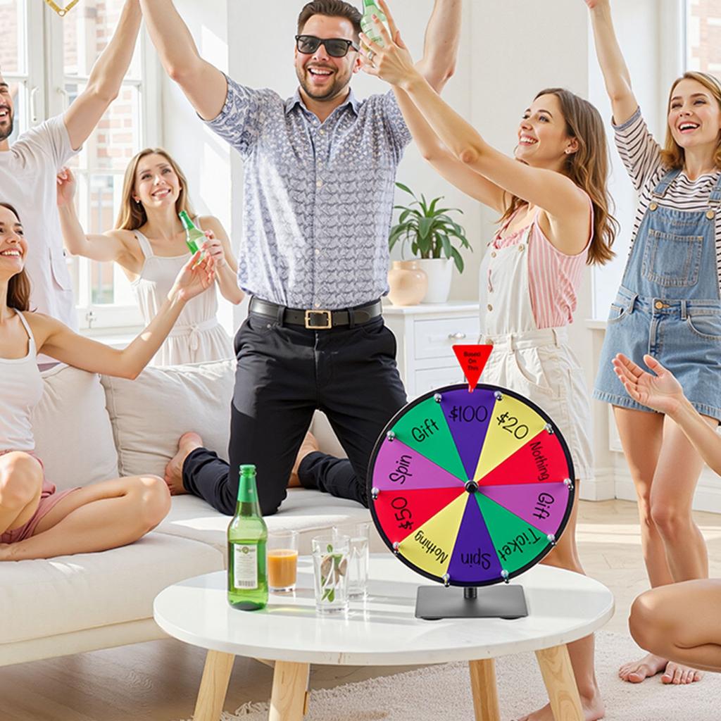 VEVOR 305 mm Spinning Prize Wheel, 10 Slots Spinning Wheel with Stand, Tabletop Win Fortune Roulette with a Dry Erase and 2 Markers, 5 Colors