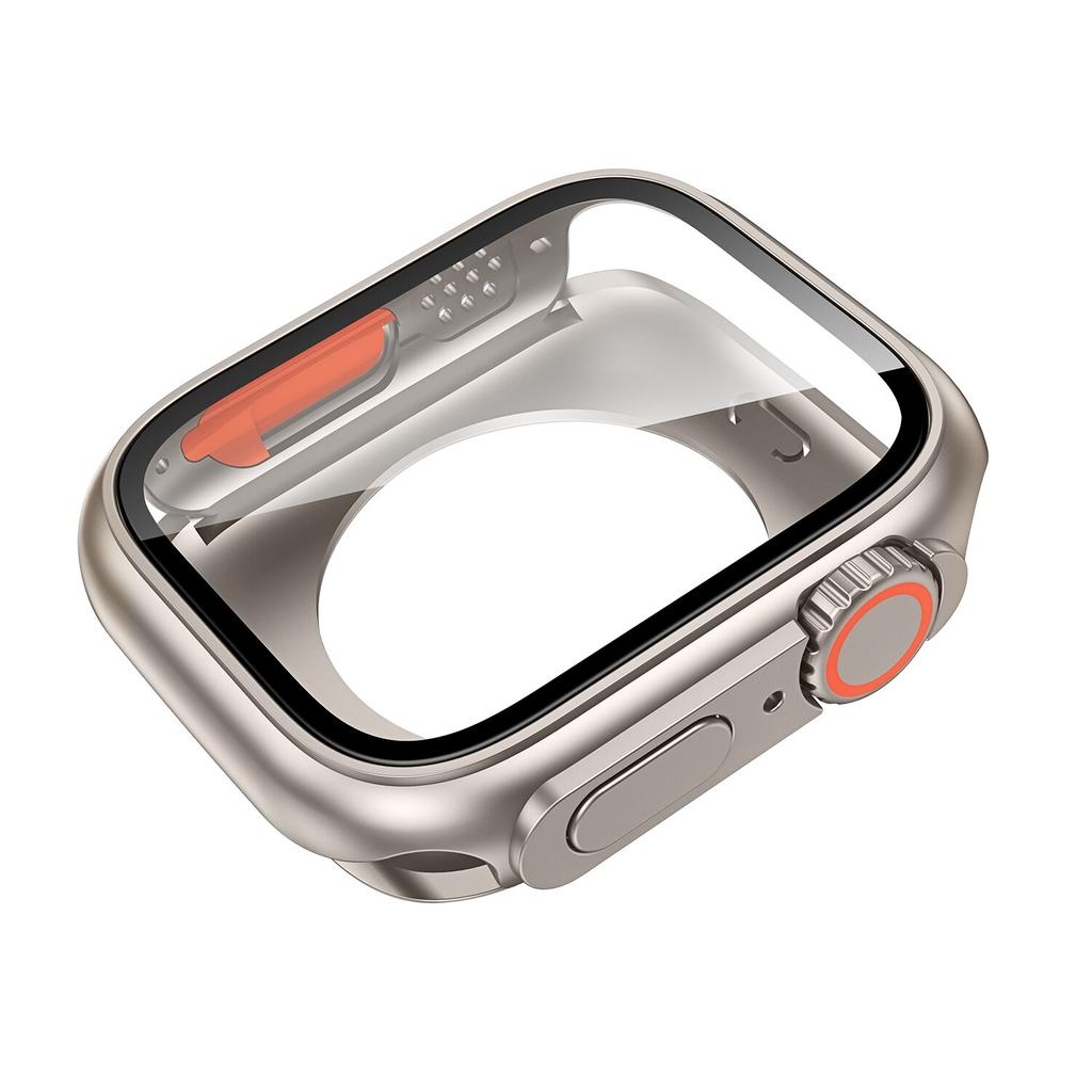 Correa de nailon con cubierta de vidrio para Apple Watch, carcasa de 44mm, 45mm, 40mm y 41mm, Protector de pantalla con correa, IWatch Series 56 Se 7 8, giro a Ultra