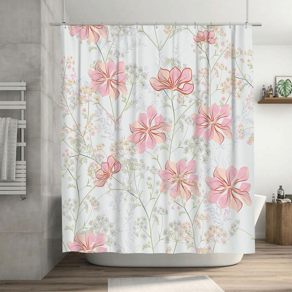 Delicate Pink Flower Printed Shower Curtain Bath Mat Home Decor Waterproof Decorative Window Decoration for Kitchen Bathroom 3D