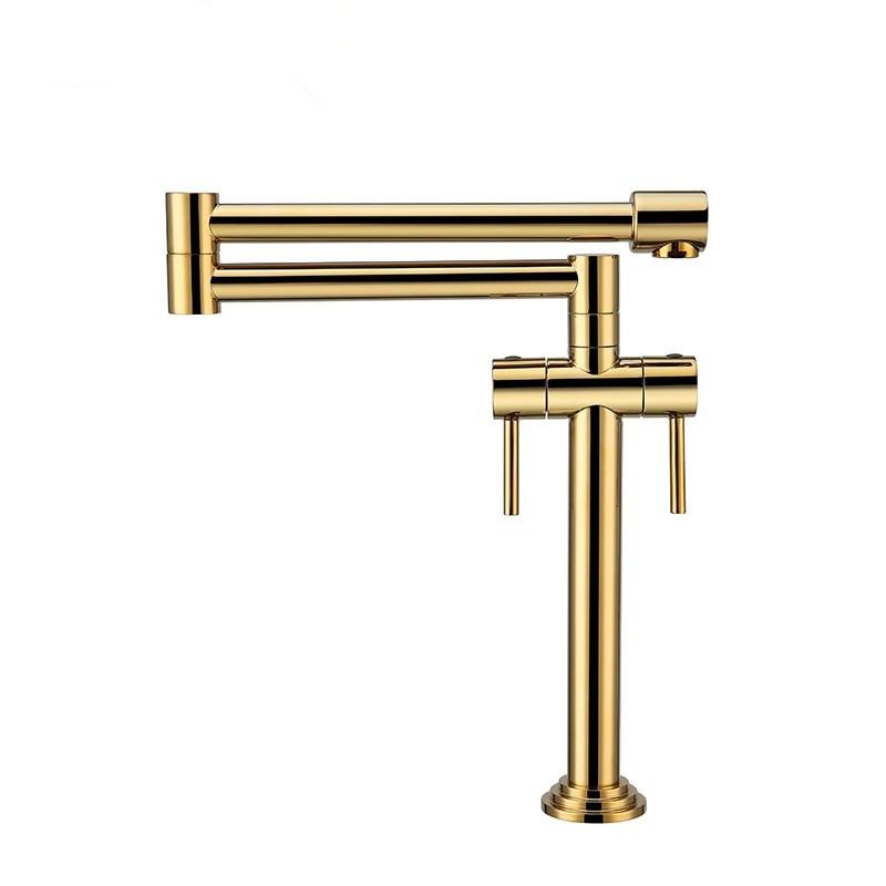 Tuqiu Brushed Gold Pot Filler Tap Deck Mounted Foldable Black Kitchen Faucet Hot Cold Sink Tap Rotate Folding Spout Gold Brass