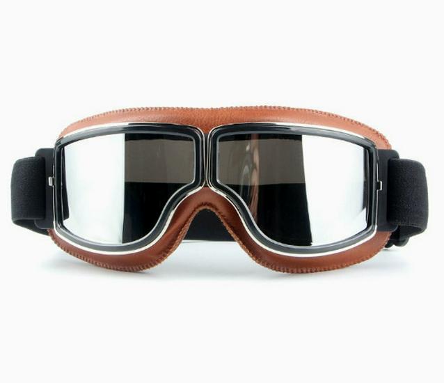 Retro Windproof Harley Riding Goggles with HD Mirror Lenses One Size
