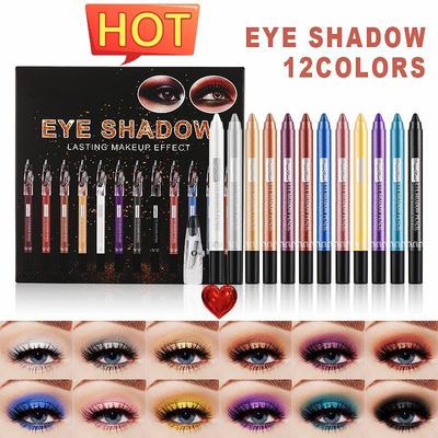 12 Colors Eye Pencil Highlighter Eyeshadow Pencil Cosmetic Glitter Eye Shadow Eyeliner Pen