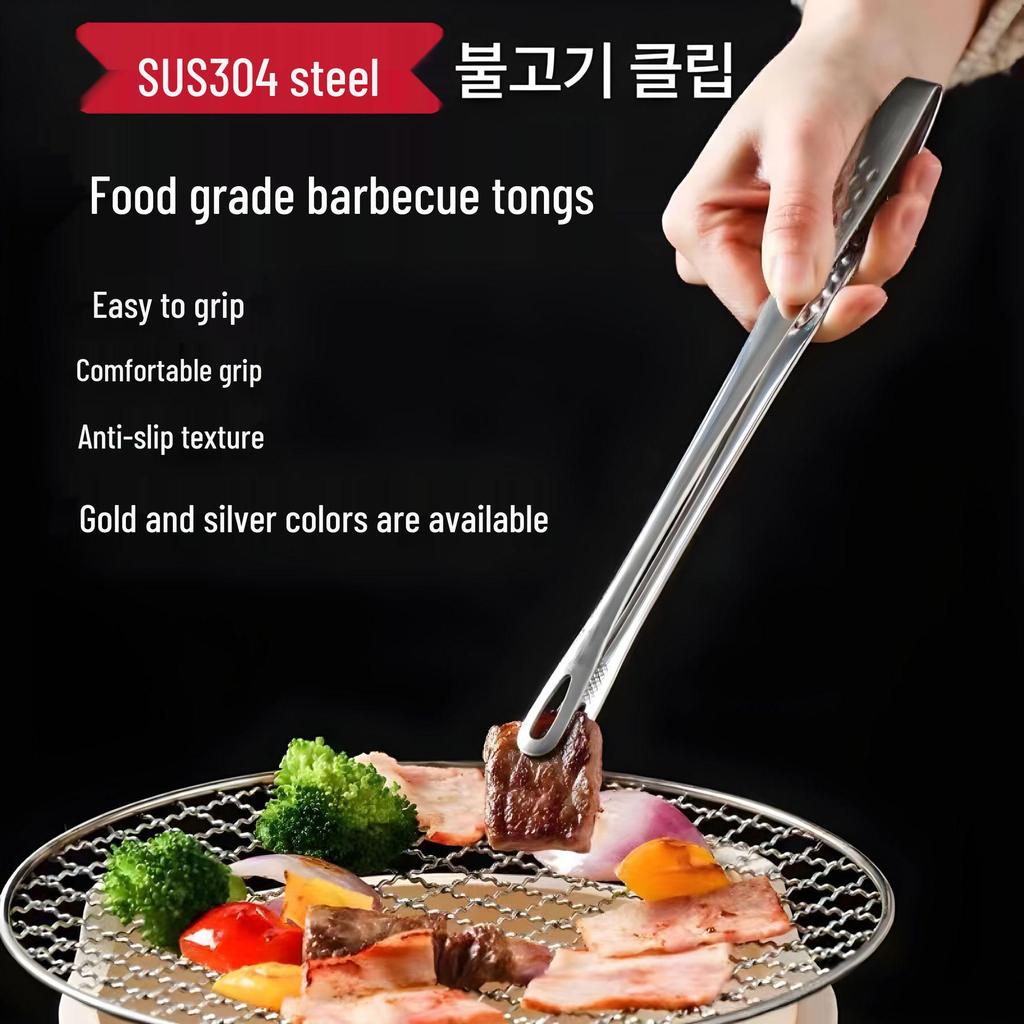 304 Stainless Steel Korean BBQ and Kitchen Tongs for Steak, Buffet, and Strawberry Preparation
