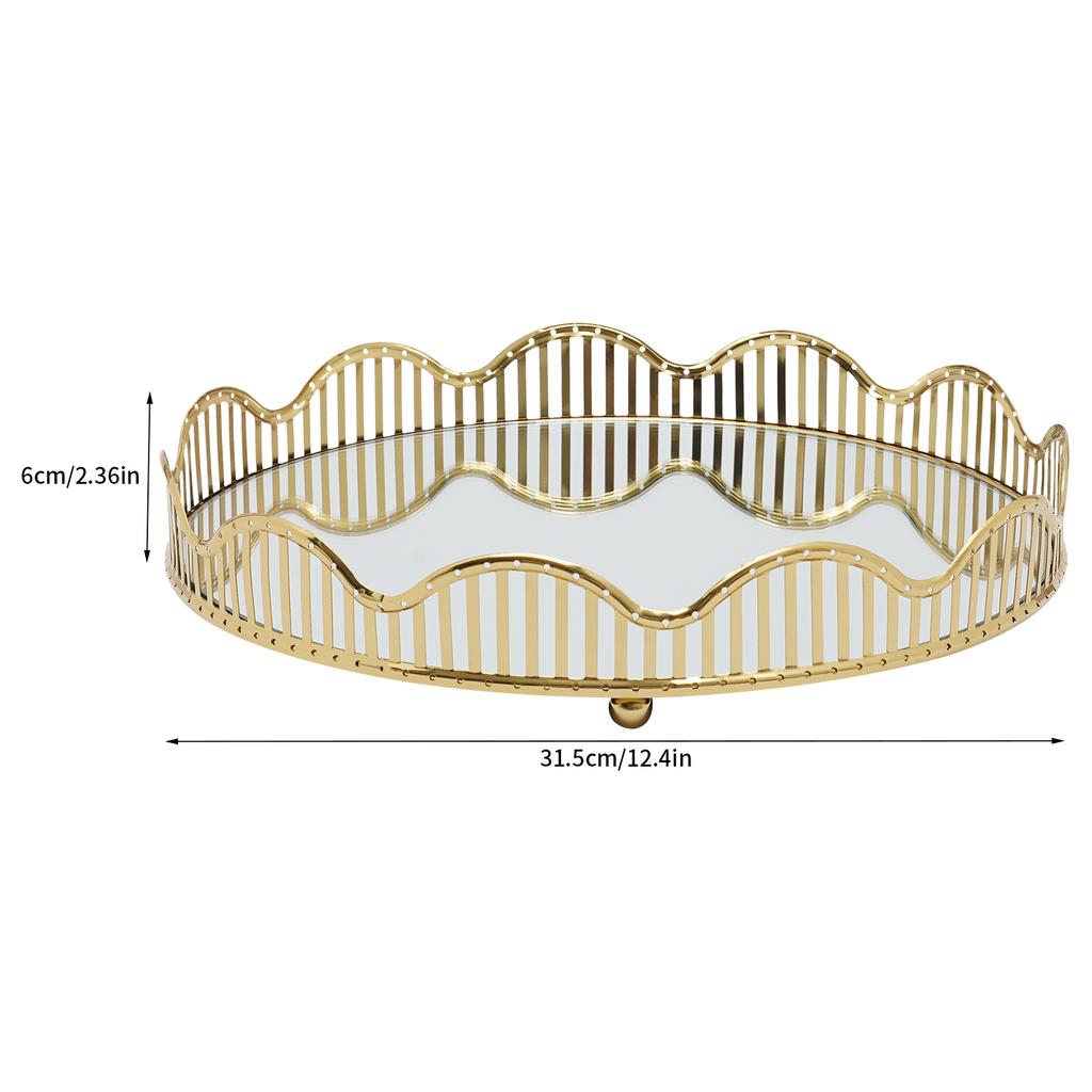 Curve Gold Glass Mirror Centerpieces Perfume Holder Decorative Organizer and Storage Makeup Bathroom Tray Home Vanity