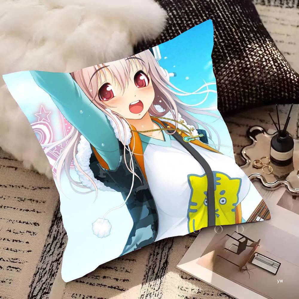 S-Super S-Sonico Pillow Case Square Pillow Bedroom Sofa Leisure Comfort Cushion Car Living Room Home Decoration