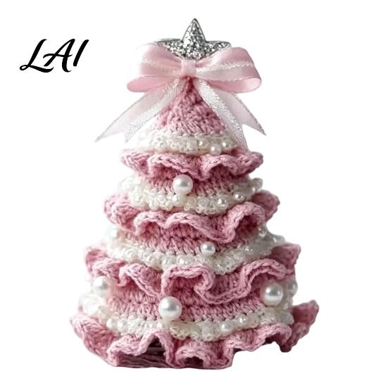 Decorative Yarn Tree for Bookshelves DIY Crochet Christmas Kit Beginner-Friendly Xmas Craft Kit with Bow Handmade Fairy Tale Project And Faux